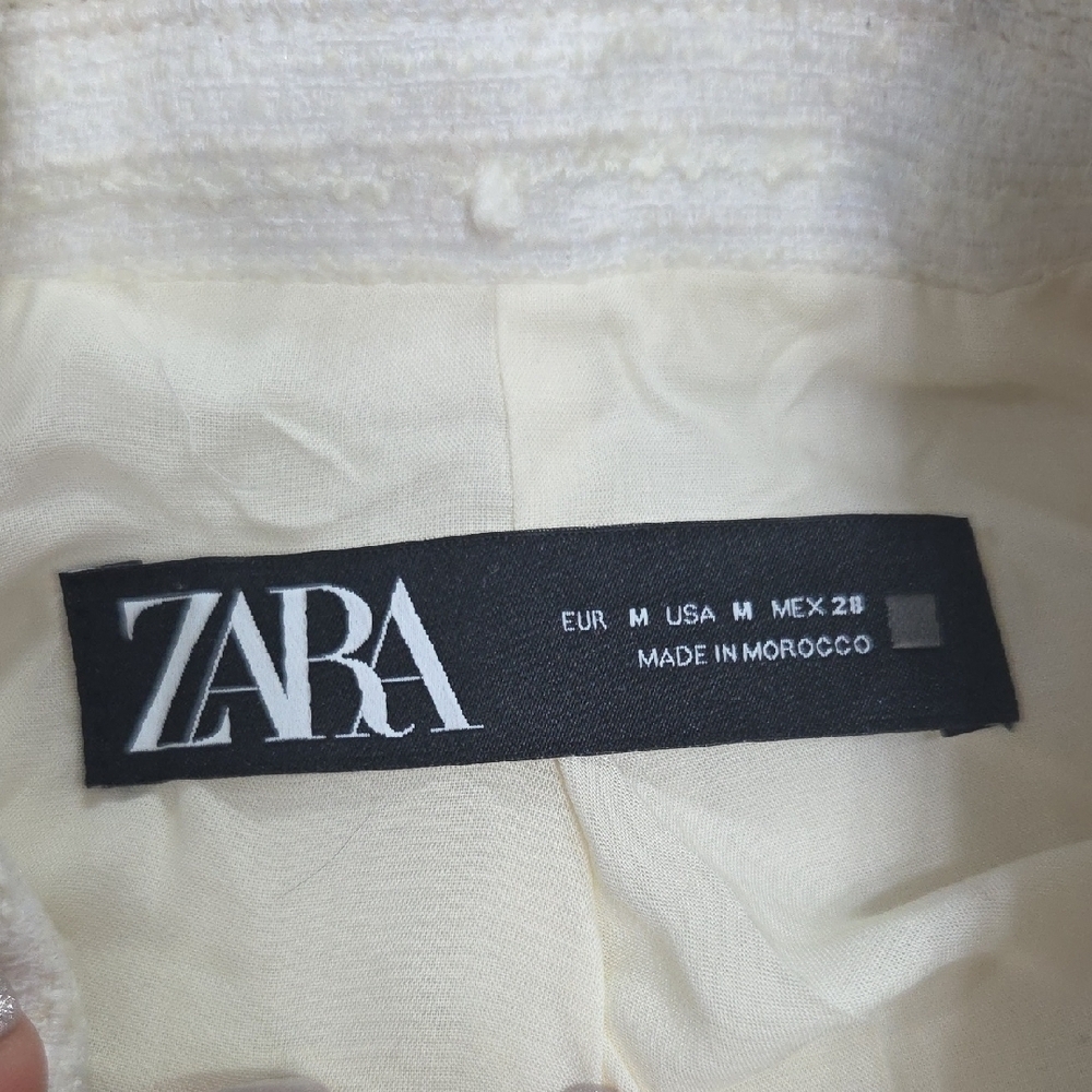 Zara Cream Textured Fabric Cropped Coat , With Shoulder Pads, Pre- Owned SzM - Picture 7 of 14